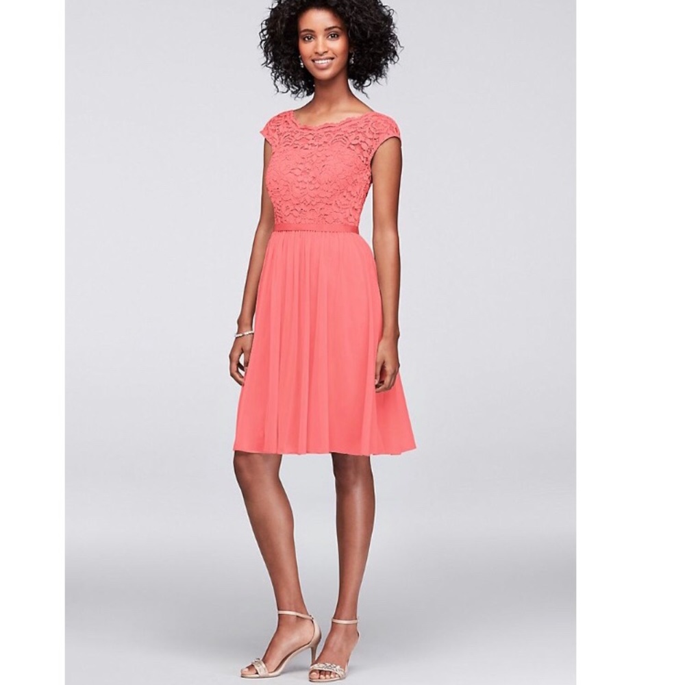 David’s Bridal Short Lace Dress: F17019 Parfait